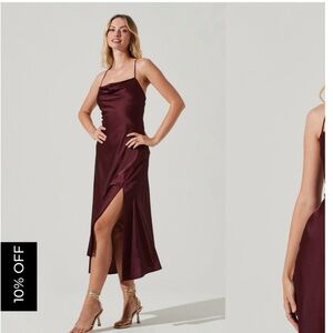 Astr the Label Gaia Satin Midi Dress- Wine Color